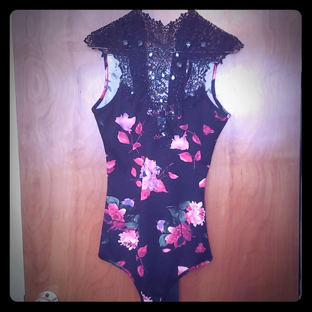 Sexy Rose and Lace Bodysuit